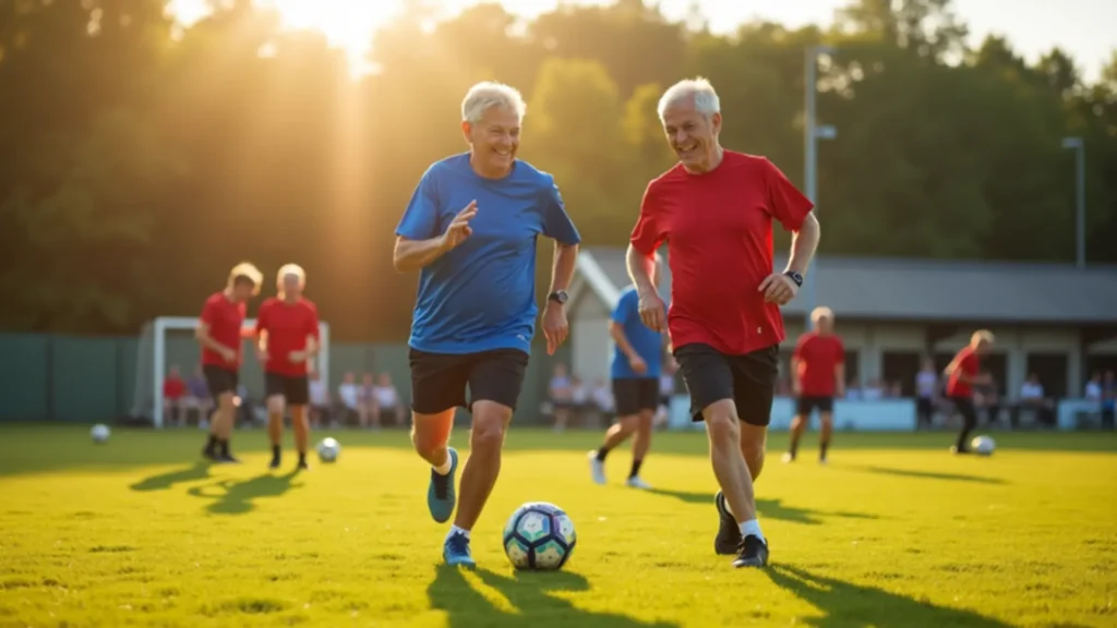 Senioren spielen Fußball auf einem Fußball-Feld